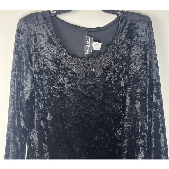 VTG Molly Malloy Velvet Dress 16 Black Crushed Velvet Beaded Whimsi Goth Witchy - Picture 3 of 14